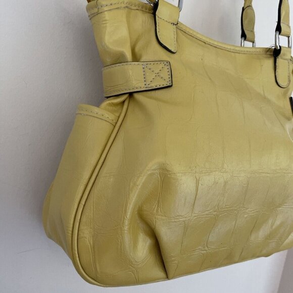 Vintage Y2K Hobo Shoulder Bag Mustard Yellow Faux Leather Croc Embossed Payless - Picture 7 of 16